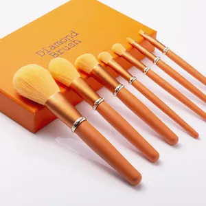 7支畅销自有品牌橙色钻石合成头发化妆美容化妆刷套装带盒