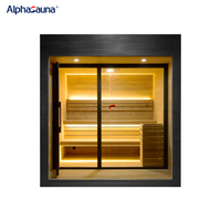 Sauna extérieur de luxe traditionnel Alphasauna à faible EMF avec toit en pente en bois, alimentation électrique, idéal pour les villas