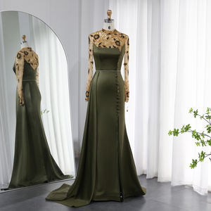 Luxe dubaï vert Olive sirène robe de soirée pour les femmes mariage élégant manches régulières musulman fête formelle 3D pli naturel - Product Image 1
