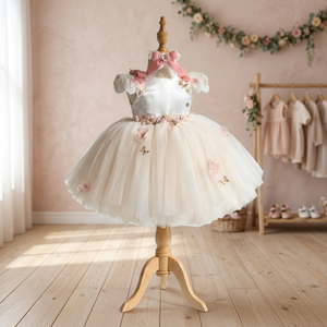 Robe de baptême tutu unie pour filles, longueur genou, style robe de bal, doublure douce, tissu sûr, idéale pour anniversaire, mariage, fête, économique, Europe - Product Image 2