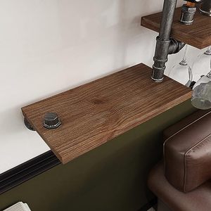 Étagère à tuyaux industrielle Casier à vin mural avec support en verre à 4 tiges Étagères de bar flottantes en métal rustique Étagère murale pour la cuisine - Product Image 5