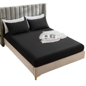 Giá Rẻ Giá Đen Polyester Vải 100gsm Đầy Đủ Nữ Hoàng Vua Kích Thước 30Cm Sâu Túi Được Trang Bị Tấm Với Gối - Product Image 5