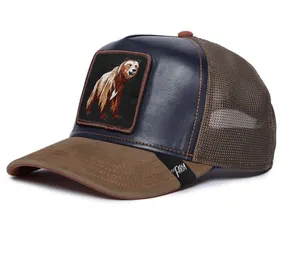 Toptan beyzbol kapaklar 5 panel nakış baskı spor kapaklar özel erkek örgü deri kamyon şoförü kapaklar orijinal gorras hayvan şapkalar