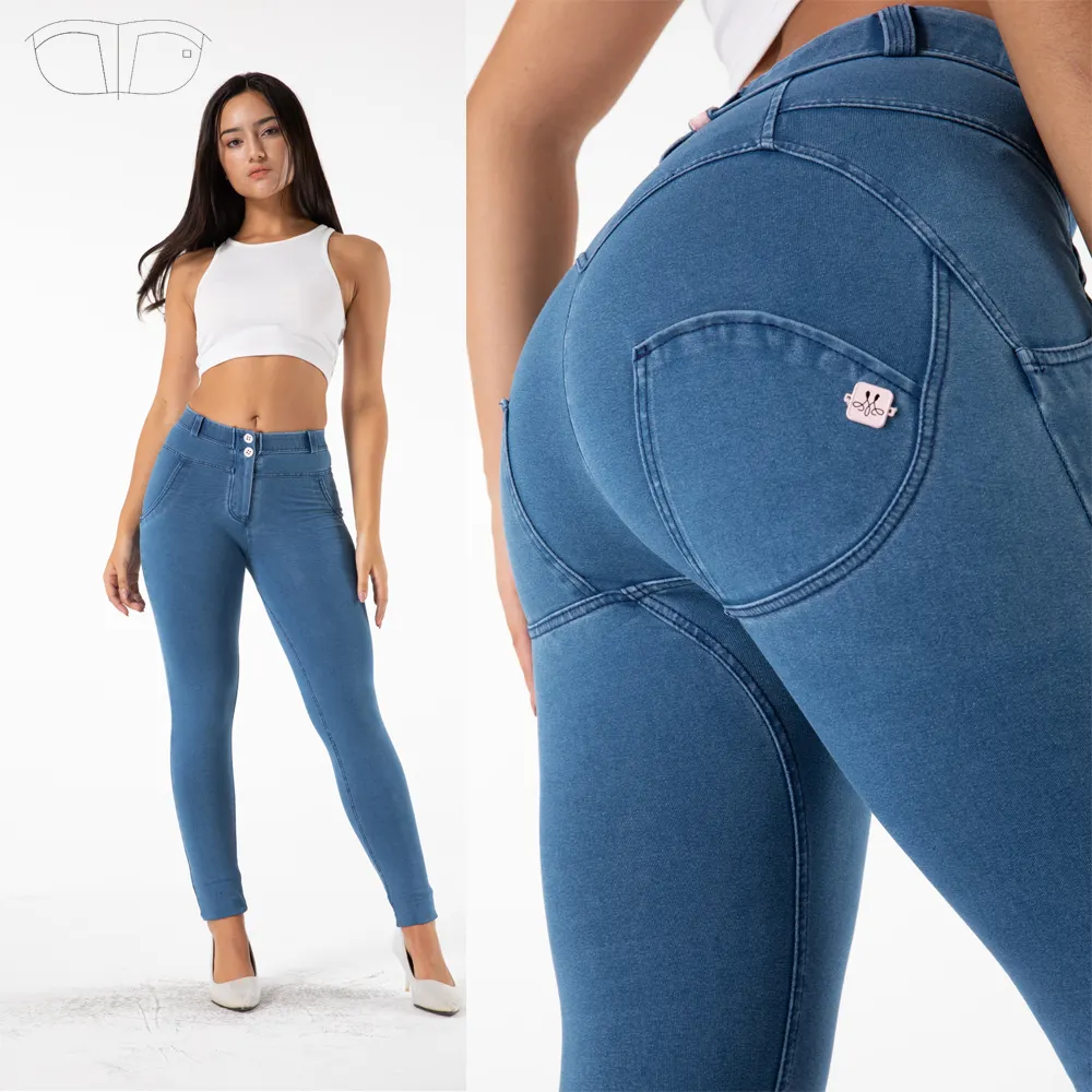 Real wolf-mallas ajustadas de LICRA para mujer, pantalones vaqueros sexys, de realce, elásticos, para gimnasio, personalizados