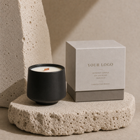 Lilin Aromaterapi Lilin Kedelai Beraroma Dalam Stoples Keramik Hitam Polos Desain Baru Dengan Aroma Kustom