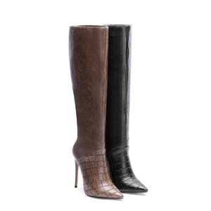 Big Size 45 Tomaia <span class=keywords><strong>In</strong></span> Pelle Delle Donne Scarpe A Punta Stivali Alti Al Ginocchio Slip-on Tacco Alto Sottile Lunghi <span class=keywords><strong>Stivaletti</strong></span> per delle signore - Product Image 6