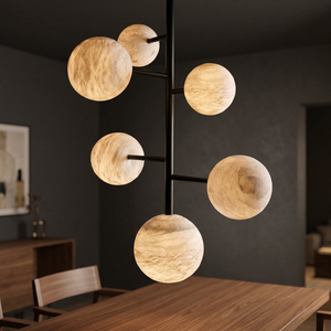 Black Marble Sphere LED Chandelier Pendant E26 Adjustable Height Metal Frame Modern Ceiling <b>Lamp</b> for Living Room Dining Room - Product Image 2