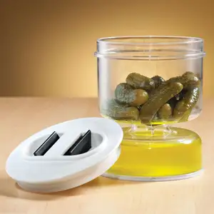 Pot à cornichons en acrylique transparent personnalisé Récipient de stockage des aliments pour la cuisine 800ml Pot à cornichons en plastique avec passoire à rabat