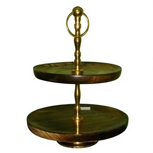 <b>Round</b> <b>Serving</b> <b>Trays</b> Wood Platter Fruits Display 2 Tier Cake Stand Eco Friendly <b>Round</b> Dishes For Birthday Parties Decoration - Product Image 1