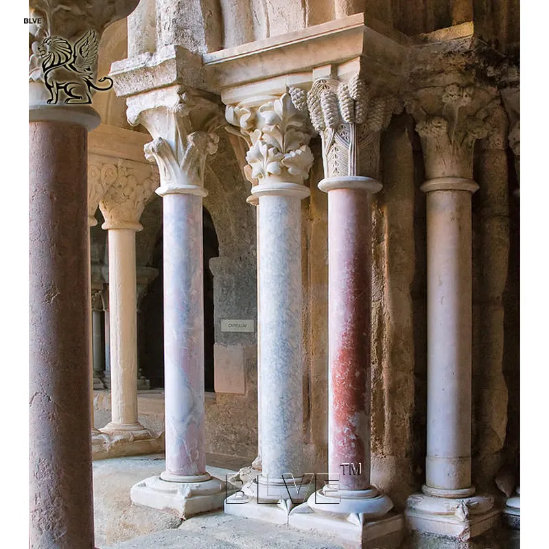 BLVE dekorasi luar ruangan besar dalam ruangan marmer alami kolom Romawi batu pilar bulat desain untuk rumah