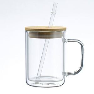 Gobelets à sublimation transparents en forme de boule de neige, avec couvercle en bambou, 15 oz, en verre dépoli à double paroi, personnalisables, pour café, vente en gros, prêts à expédier - Product Image 1