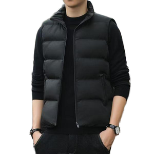 Men's <b>Navy</b> Blue Stand Collar Puffer Vest Zipper Closure Windproof Casual Winter Outer Wear With Pockets - Product Image 5