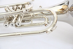 Orquesta de la banda de marcha RTS para los artistas F Latón plano Color plata Pistón de acero inoxidable Mellophone de marcha en venta OEM - Product Image 5