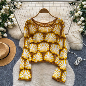 Blouses élégantes à manches longues pour femme, chemises unies ajourées, hauts élégants pour femme, vente en gros - Product Image 1