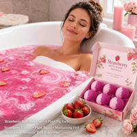 Ensemble de bombes de bain naturelles artisanales à la fraise, 6 pièces, 70g, rose, expérience de bain relaxante et aromatique, label OEM