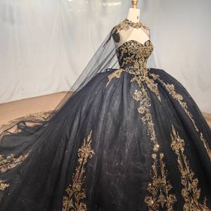 Vestidos de Quinceañera Negros de Fiesta con Apliques de Cuentas y Encaje, Antiestáticos, para Dulces 15-16 Años, Modelo Mcd06 - Product Image 4