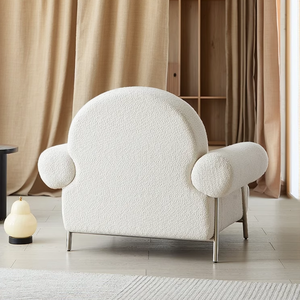 Sillón Individual Color Crema, Forma Redonda, Relleno de Espuma, Estilo Moderno Minimalista, para Sala de Estar o Balcón - Product Image 3