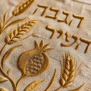 Copertura per ciotola Challah in lino, elastica, con ricamo ebraico dorato, per Shabbat ebraico, regalo per la cottura, all'ingrosso, YARMULK Yarmulk-C - Product Image 4