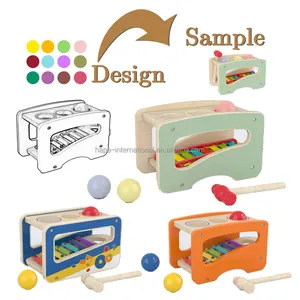 Pound And Tap Bench Toy Wooden Kids Work Hammer Pounding For Xylophone Durable Musical With Slide Out Toddler Educational