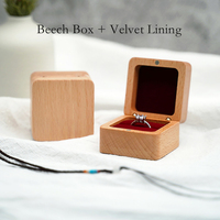 Boîte à alliances en bois de hêtre avec doublure en velours, logo personnalisé, double compartiment carré, pour demande en mariage, fiançailles, mariage