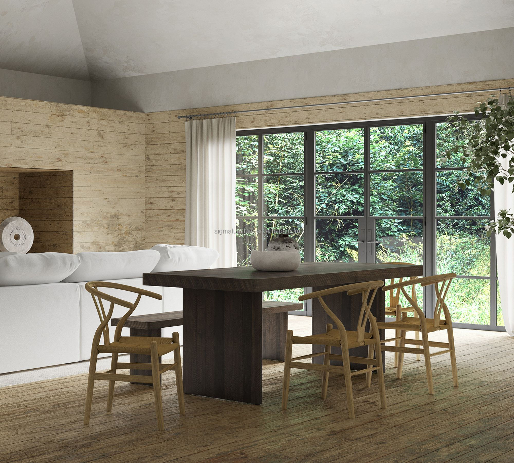 Best selling dining room solid wooden table sets luxury rectangle home use farmhouse dining table
