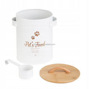 Recipiente de metal para armazenar alimentos para animais de estimação, recipiente de metal com tampa de bambu, recipiente vintage para armazenar alimentos para cães e gatos - Product Image 3