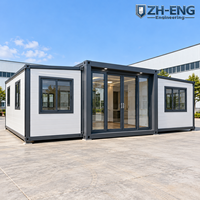 Maison conteneur extensible à double aile de 20 pieds, préfabriquée et modulaire, avec 2 chambres et salle de bain
