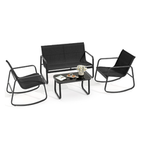 Ensemble de table basse de salon noir 4 meubles de jardin légers à cadre en acier banc pour 2 personnes avec table basse