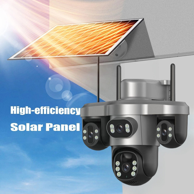 V380 Panoramic 360 Wireless WiFi/4G Solar Camera Monitoring Ball Three Three Lens Sensor Outdoor 12mp Home Security Camera