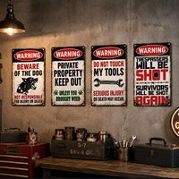 Letrero de advertencia divertido de metal y hierro: ¡Cuidado con el perro! Propiedad privada, prohibido el acceso. Decoración de pared para garaje, cobertizo o refugio masculino.