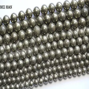 Meihan wholesale natural pyrite 6mm 8mm 10mm 12mm stone smooth round loose beads for jewelry diy making design