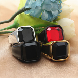 Men's <b>Black</b> <b>Titanium</b> Steel <b>Ring</b> With Red Square Stone Bezel Setting Casual Geometric Jewelry 240102 - Product Image 4