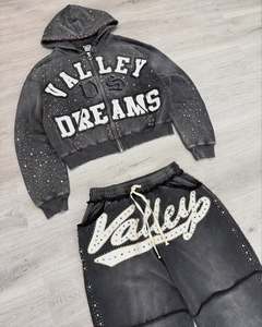 Các Nhà Sản Xuất Tùy Chỉnh Cắt Đau Khổ Zip up Sweatsuit Rhinestone Thời Trang Phố Tracksuit Baggy Flared Sweatpants Và Áo Bộ - Product Image 5