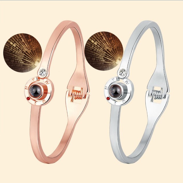 100 Language I Love You Projection Bracelet for Women Men Romantic Fashion Couple Roman Numerals Crystal Charm Bracelet Bangles