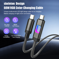 Câble de charge rapide PD 60W en silicone souple avec LED RGB à changement de couleur USB-C vers USB-C, longueurs personnalisées 1m, 2m, vente en gros