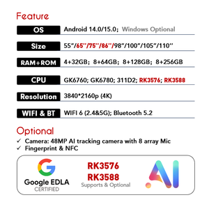 Pantalla Interactiva Táctil de 75/86 Pulgadas, 4K, 40 Puntos, Panel Plano Interactivo con <span class=keywords><strong>Windows</strong></span>, Pizarra Inteligente, CE ROHS, con OPS para Aula - Product Image 2