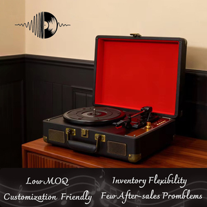 Tourne-disque vinyle en bois avec adaptateur 3,5 mm et sortie RCA pour décoration vintage de salon - Compatible lecteur <span class=keywords><strong>CD</strong></span> - Product Image 5