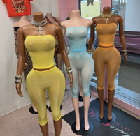 PEEQI Ensemble deux pièces sexy pour femmes, haut court sans manches transparent et pantalon capri moulant, tenue de lingerie pour femmes