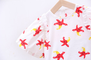 Wholesale Kids Clothes Batwing Sleeve Blouse Loose Clothing Cotton Sweet Girl's <b>Short</b> Set - Product Image 5