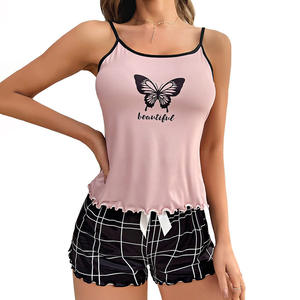 Pyjamas d'été Sexy Women's Sleeveless Strap Print Shorts Pyjamas sleepwear sets - Product Image 5