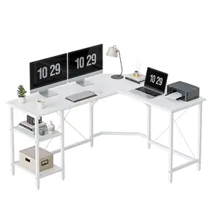 Mesa grande para jogos, mesa em forma de L de 59" com prateleiras, mesa de canto resistente e reversível, fácil de montar, para escritório doméstico
