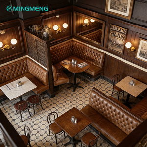 MINGMENG <b>Restaurant</b> Booth <b>Set</b> L-Shape Leather Upholstery Wood Frame Traditional Design For Dining Area - Product Image 6