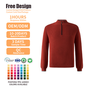 Pull en maille pour homme, design classique, col zippé, logo personnalisé, GOTS, manches longues, en coton pur - Product Image 2