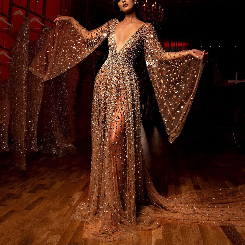 gold prom dress with feathers Feathered Long Black Beaded Prom Dress 9312