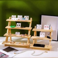 Support de présentation de bijoux en bois massif, type sur pied, non pliable, pour boucles d'oreilles et bijoux, avec support pour poupée