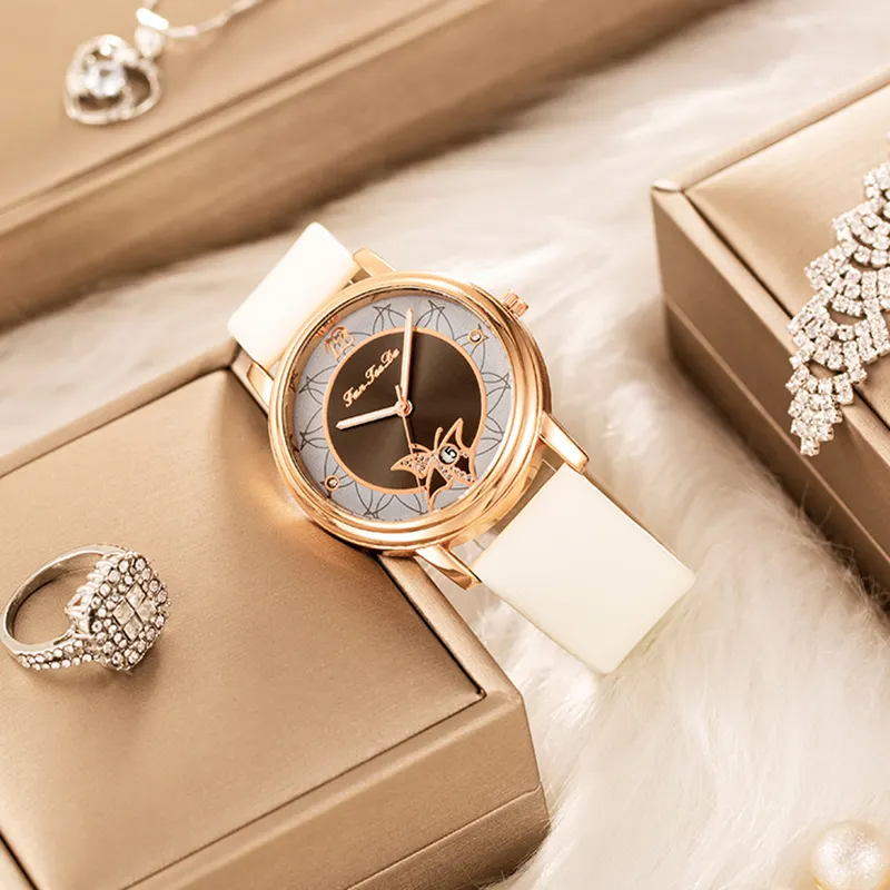 WJ-10826 High-quality fashion women's leather strap quartz watch butterfly pattern strap calendar accepts custom watches