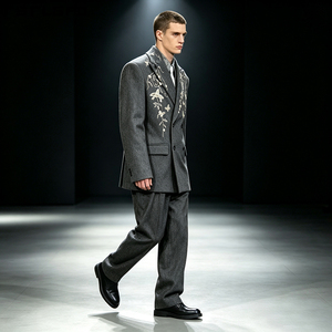 Cut And <b>Sew</b> Floral Embroidery Suit <b>Set</b> Gray Double Breasted Blazer Men'S Outerwear <b>Sets</b> Clothing Manufacturers Bulk - Product Image 5