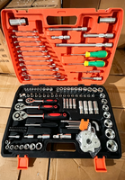 Ensemble d'outils de réparation automobile pour mécaniciens, 121 pièces, jeu de clés à douille à cliquet triple entraînement 1/4" 3/8" 1/2" pour garage et atelier