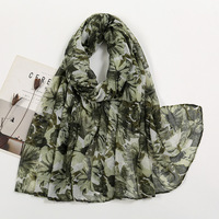 Nouveau Voile Tendance pour Femme, Longue Écharpe Pashmina Imprimée Feuilles, Hijab pour Musulmanes, Idéal Printemps