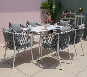 Marco de aluminio de gama alta Patio Hotel muebles patio al aire libre cuerda jardín mesa de comedor y juego de <span class=keywords><strong>Chaira</strong></span> con cojines - Product Image 1